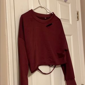 Maroon cropped ripped sweatshirt